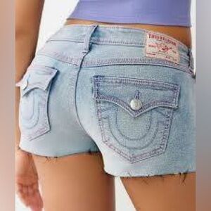 True Religion Mid Rise Distressed Light Wash Joey Cut Off Jean Shorts Size 32